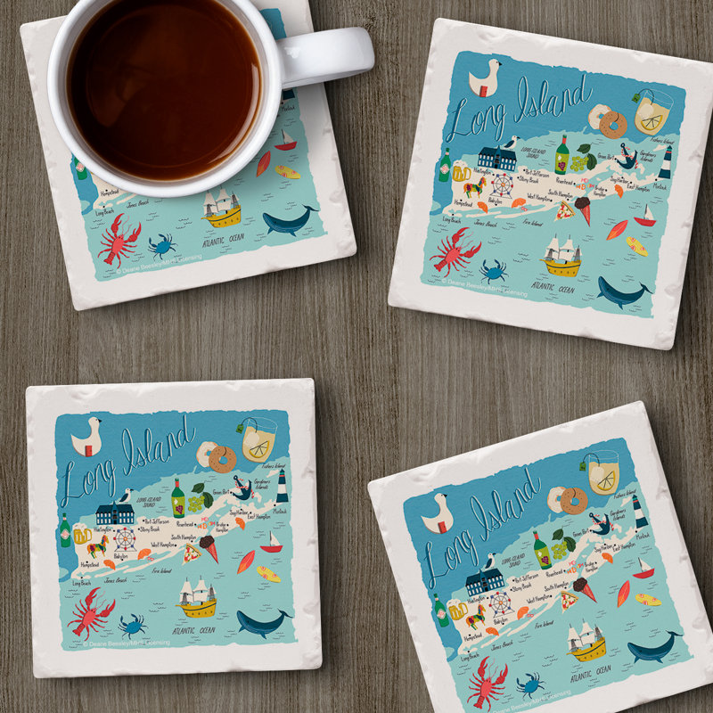 Long Island 4 Piece Tumbled Tile Coaster Set