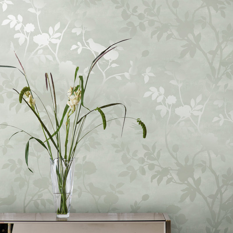 Laura Ashley Eglantine Silhouette Wallpaper Roll, Eau de Nil