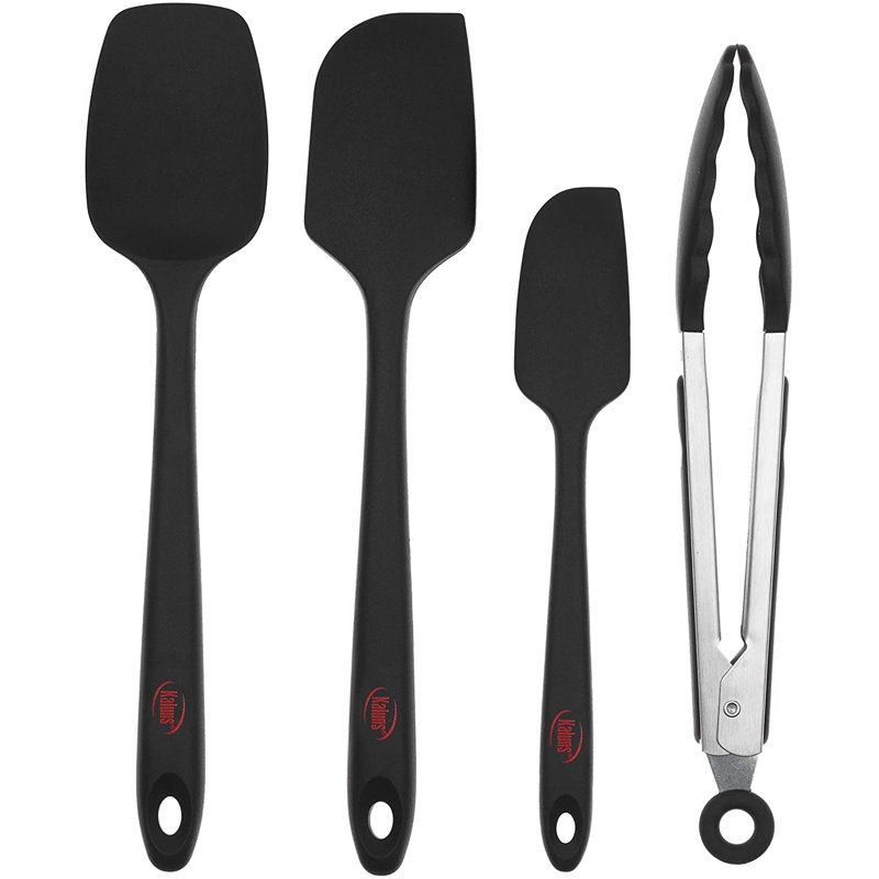 Kaluns Silicone Spatula Set, 4-Piece Heat Resistant Rubber Spatulas with Stainless Steel Core, 600°F Nonstick Safe, Dishwasher Safe, Bonus Tongs Included