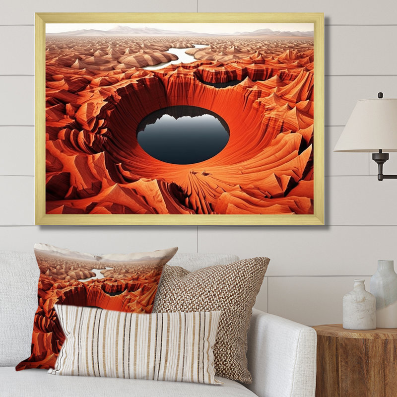 Mysterious Futuristic Desert Lake sur impression sur toile, H 16 po x l 32 po x P 1 po, Cadre doré à une seule photo