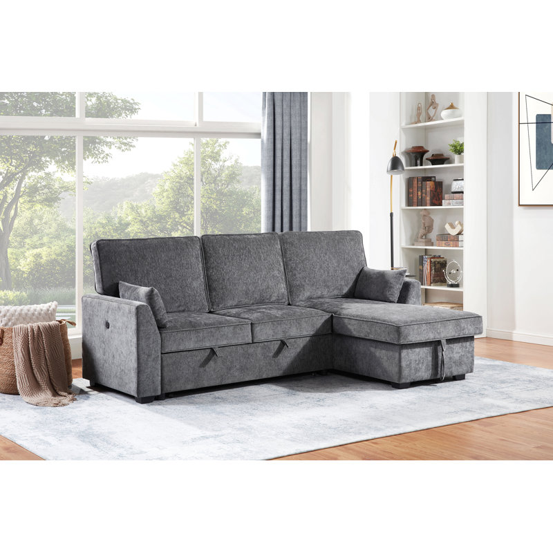 Canapé-lit modulaire en tissu gris foncé Emmy