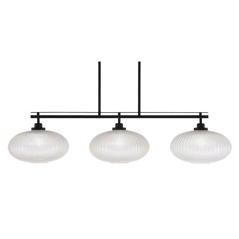 Éclairage d'îlot 3 lumières avec micro-verre nervuré Odyssey, Noir mat