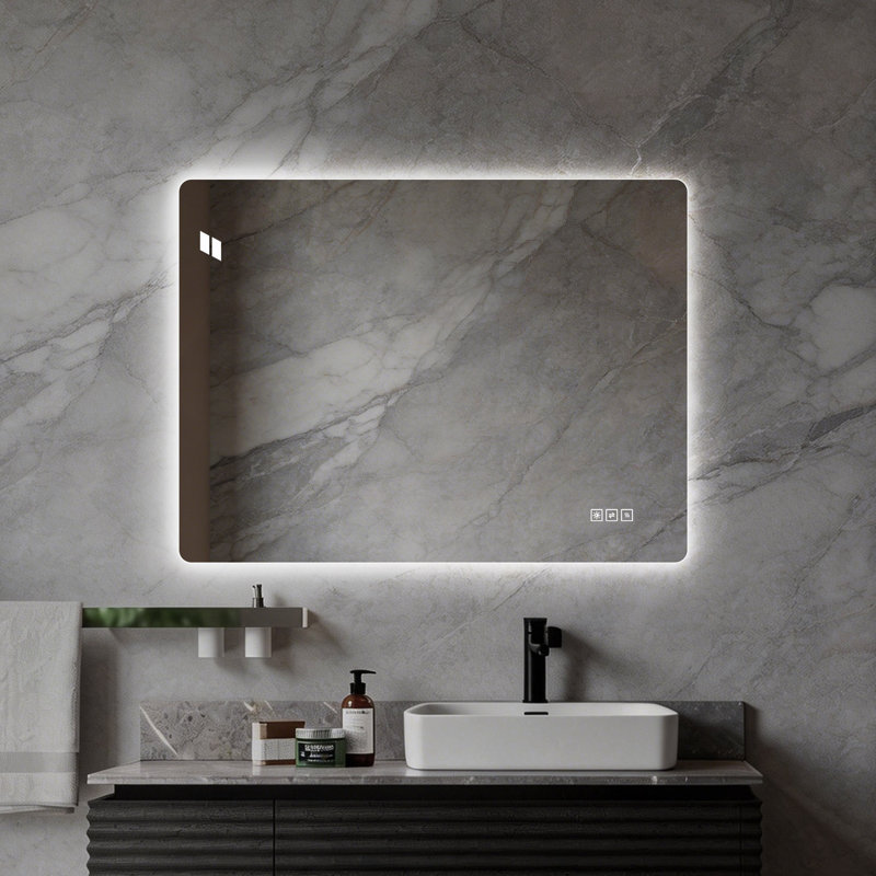 Miroir de salle de bain 24 * 32 "avec lumières à DEL avant et rétro-éclairé, miroirs de salle de bain anti-buée pour montage mural, 3 couleurs et 5 niveaux à intensité variable, horizontal / vertical