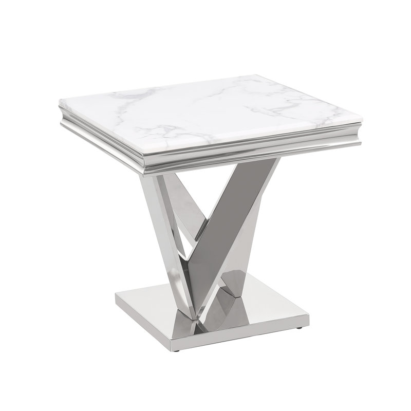  Yulianna 24" Marble End Table , Silver