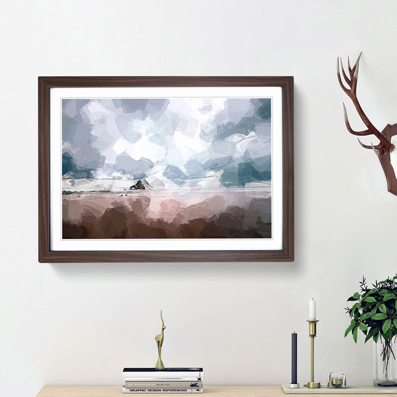 Beach in Sopelana Spain in Abstract - Picture Frame Photograph Print, 48cm H x 65cm W x 2cm D, Walnut Framed