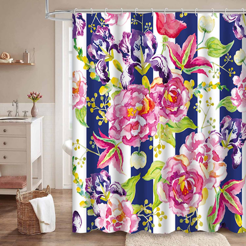 Rideau de douche rose à 12 crochets, L 72 po x l 84 po