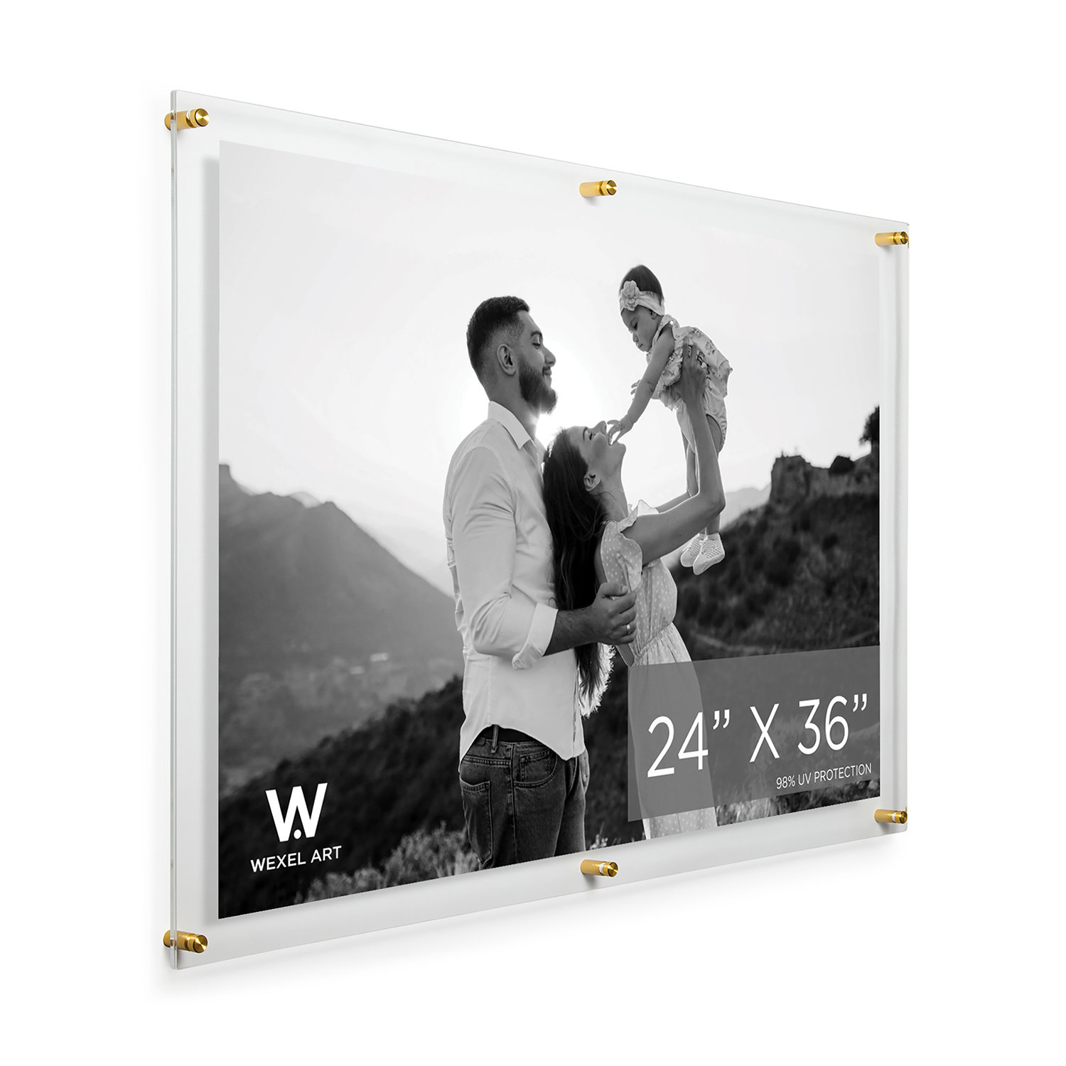 Acrylic Floating Picture Frame, Gold, 24" W x 36" H