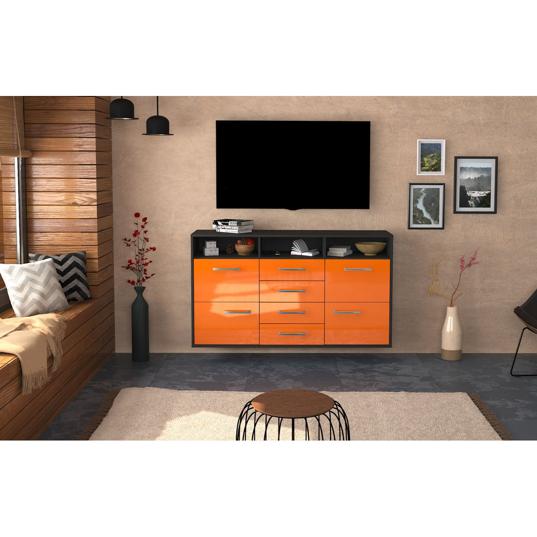 Sideboard Myrjam, Farbe: Schwarz/Weiß, Fliegend/Metallgriffe, Größe: 136x79x35 cm