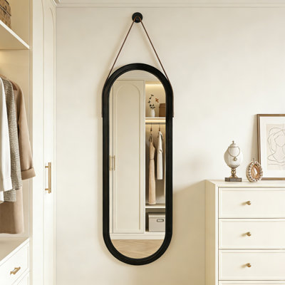 Arched Full-Length Paulownia Wood Wall Mirror With Hanging Strap