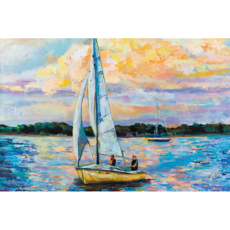 «Sunday Sail» par Jeanette Vertentes, peinture, H 8 po x l 12 po, Toile tendue