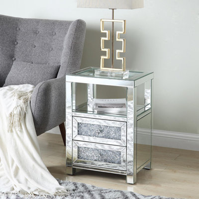 Table de chevet 2 tiroirs en argent