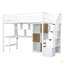 Lit mezzanine simple en bois avec bureau intégré, DEL, tablettes de rangement, armoires et escalier