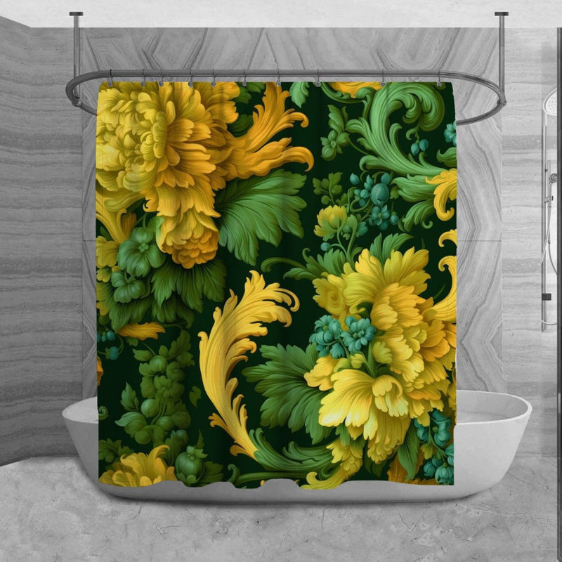 Rideau de douche à motif floral Yvonnia, H 73 po x l 70 po