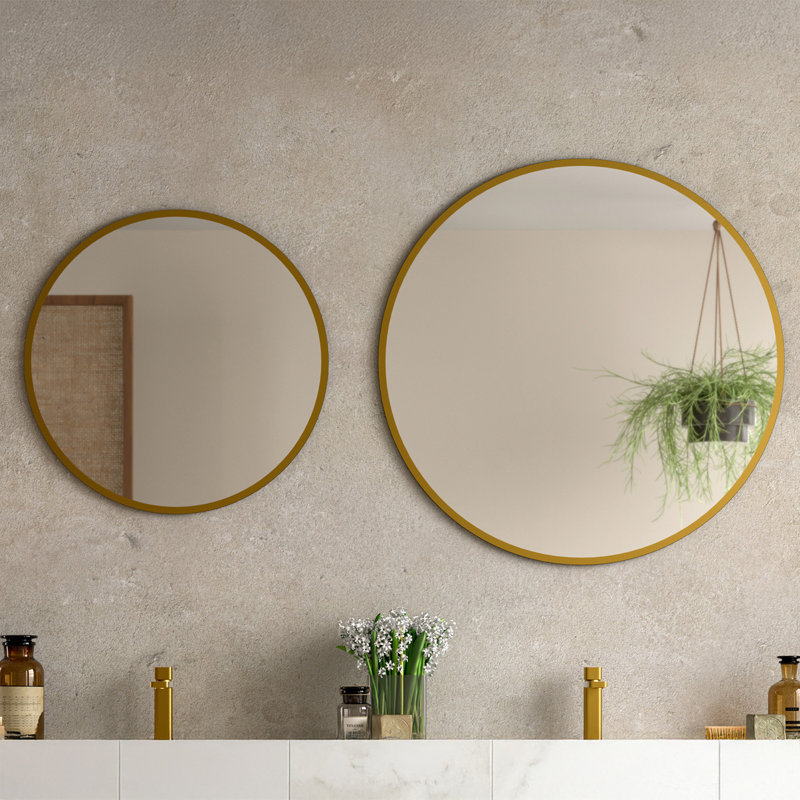 Rondo Round Wall Bathroom Mirror, Gold, 27.6"