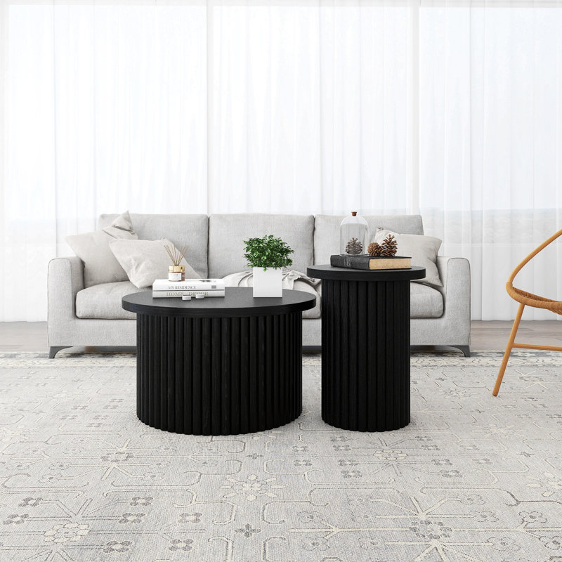 Ensemble de 2 tables basses, tables basses rondes, tables d'appoint modernes pour salon, appartement, Noir, noir, noir, noir