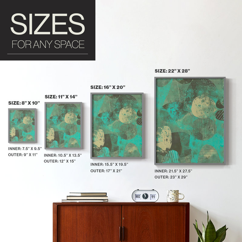 Minty Green Orbs I Framed Print - Solid Wood, Gray, 10" H x 8" W