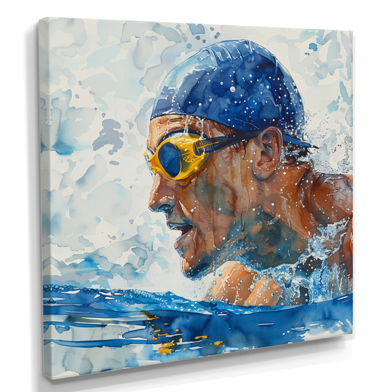 Concours de natation aux Jeux olympiques III - Art mural de natation, Toile tendue, H 36 po x l 36 po x P 1,5 po