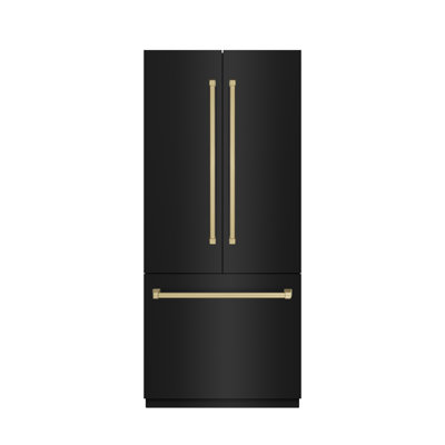 ZLINE Autograph Edition 36 in. 19.6 cu. ft. French Door Built-In Bottom Freezer Refrigerator with Water Dispenser and Ice Maker in Stainless Steel with Graphite Gray Interior and Accents