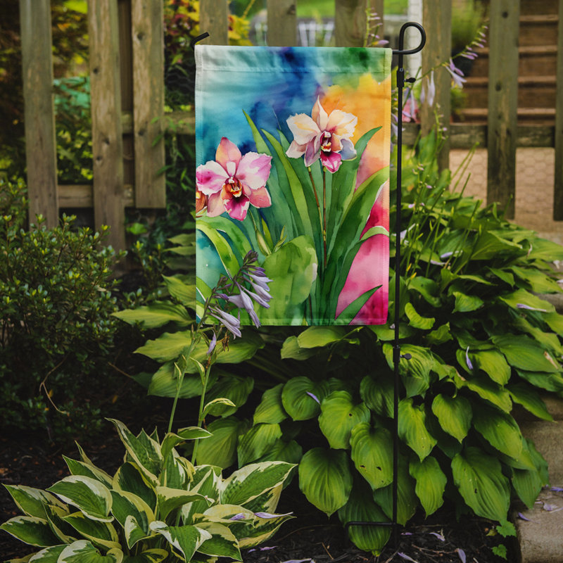 Orchidées dans un drapeau de jardin à l'aquarelle