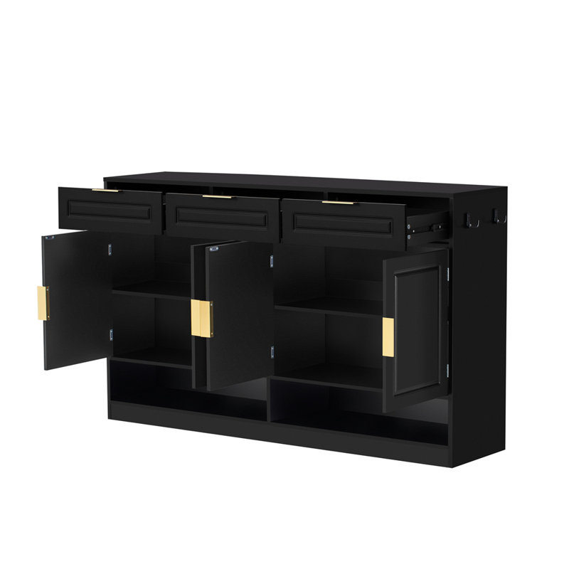 Farmhouse Sideboard with 3 Drawers & 4 Doors,59.1" Multi-Functional Storage Buffet with Adjustable Shelf and Open Storage Compartments, Suitable for Dining Room, Living Room, Entryway