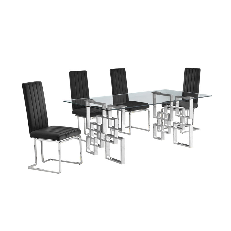 Ensemble de salle à manger Deautre, Noir / argent, Argent