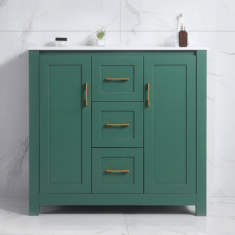 Meuble-lavabo de 36 po avec lavabo simple, meuble-lavabo encastré, armoire de rangement avec 2 portes et 2 tiroirs, fermeture en douceur, rangement multifonctionnel