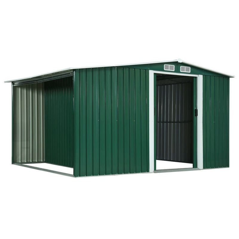 11 ft. W x 4 ft. D Metal Apex Garden Shed, 11ft x 6.7ft, Green