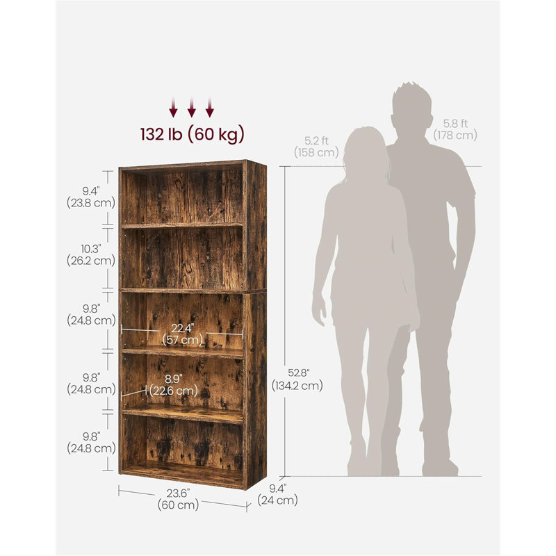 Bibliothèque standard H 71,1 po x l 24,4 po Sayef, Bois de pin ambré, (5 tablettes) H 52,7 po x l 23,6 po x P 9,4 po