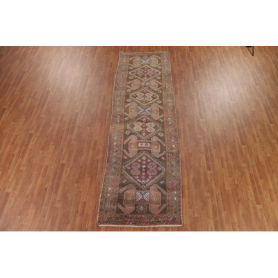 Brown Wool   Runner Rug 4x12