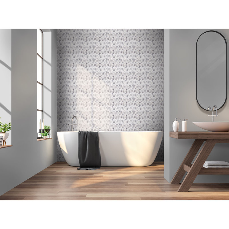 Santorini 12" x 12" Marble Honeycomb Mosaic Wall & Floor Tile, White/Gray