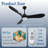 52" Modern Black Ceiling Fan with Light Kit & Remote Control | Quiet DC Motor | 6-Speed Reversible | Dimmable LED | Bedroom & Living Room