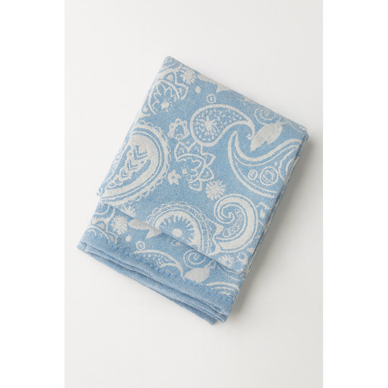 Jeté en laine et polyester jacquard bleu doux 50 "x 60", Motif cachemire bleu