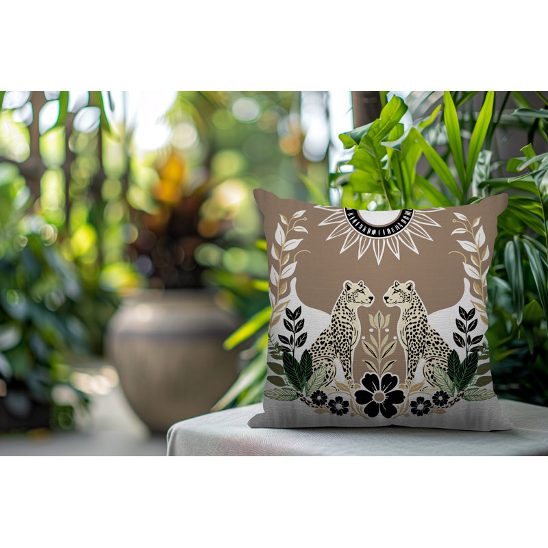 Oreiller carré réversible intérieur / extérieur Spoke Leopard, Carré 20 po, Beige