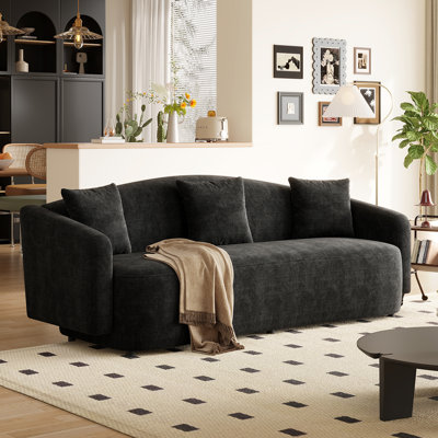 Canapé incurvé de 83 po en chenille imperméable, canapé 3 places moderne avec 3 coussins décoratifs, canapé de salon contemporain