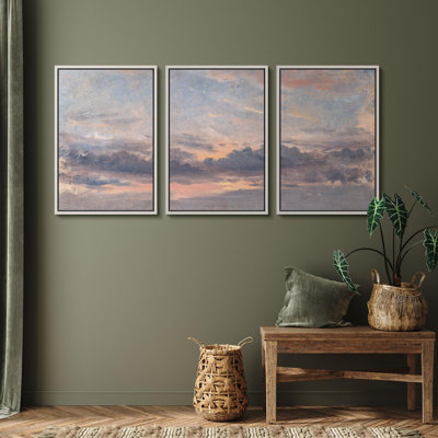 " Sunset Ambiance Tranquil Evening Sky Nature Landscape Illustrations Modern Art Decor Rustic " 3 - Pieces