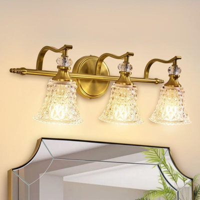 Luminaire de meuble-lavabo vintage doré avec abat-jour en cristal