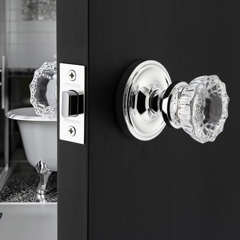Classic Rosette with Crystal Door Knob, Bright Chrome, 2.375"