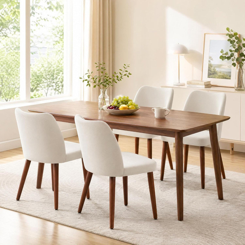 Ensemble de 4 chaises de salle à manger modernes en tissu, sièges rembourrés à dossier courbé pour la cuisine et le salon