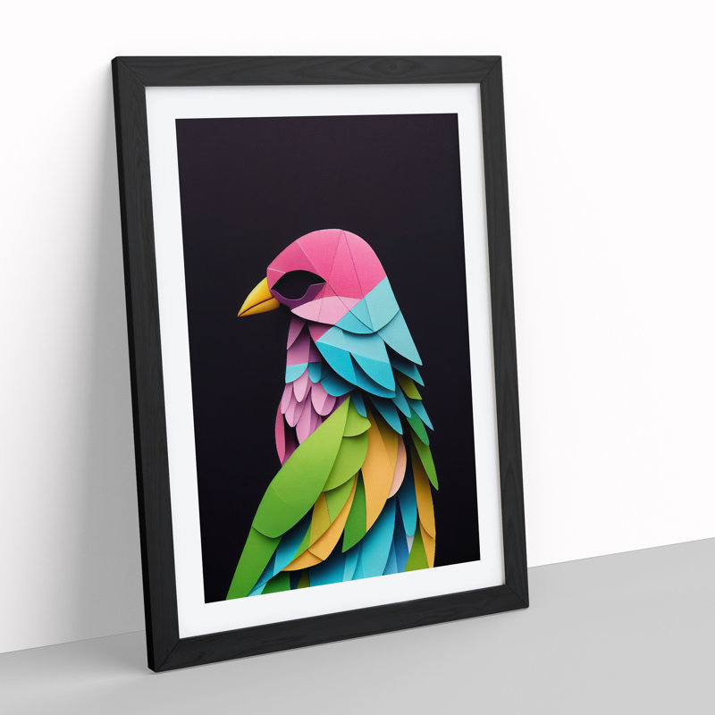 XV1022-3397X Paper Bird Abstract - Print, Black Framed, 66cm H x 48cm W, White