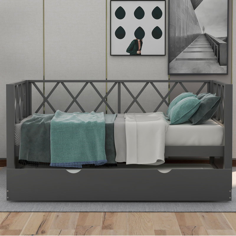 Lit de jour simple avec gigogne Addieville, Gris