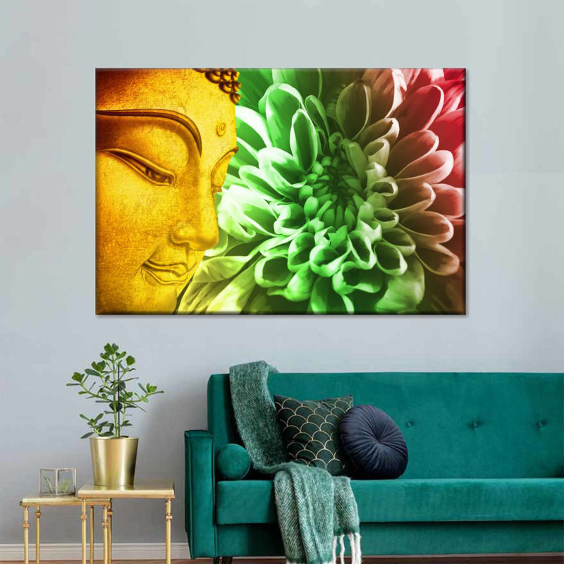 Fleur et Bouddha sur toile, H 32 po x l 48 po x P 1,25 po