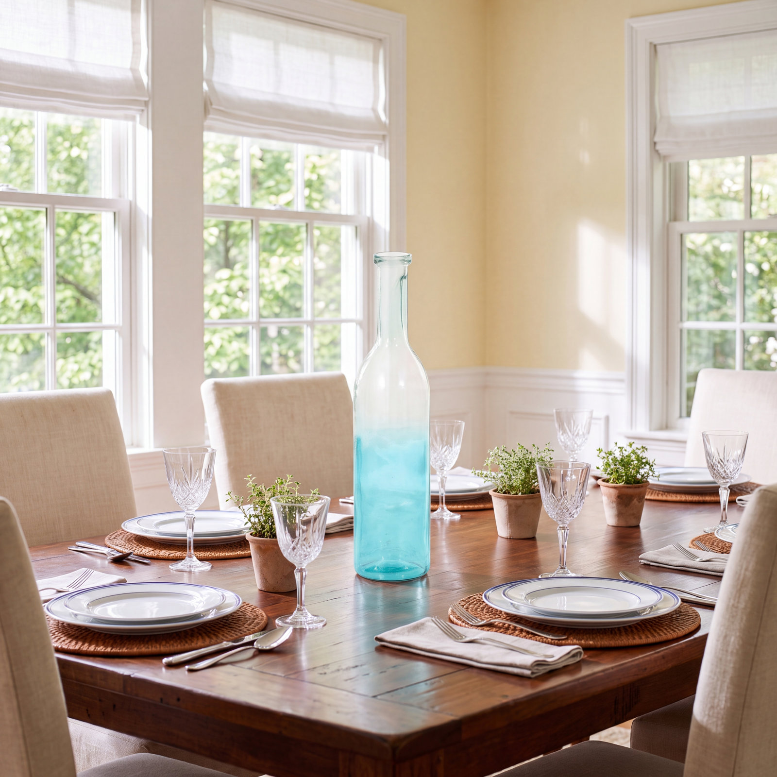 Handmade Floor Vase, 29.2" H x 7.1" W x 7.15" D, Clear/Teal