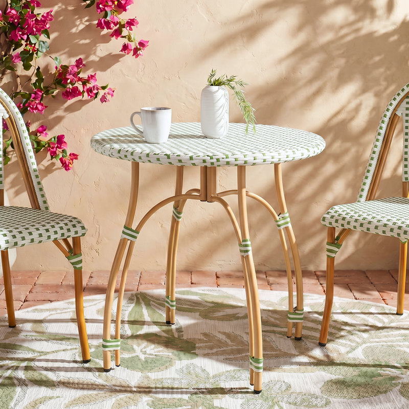 Altesa French Bistro Outdoor Table, Round Outdoor Coffee Table for Patio Balcony Garden, Green/White