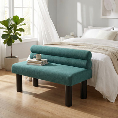 Banc de salle à manger rembourré avec pieds en bois d'hévéa pour entrée, salle à manger, chambre à coucher et salon, revêtement en tissu, capacité de poids de 300 lb