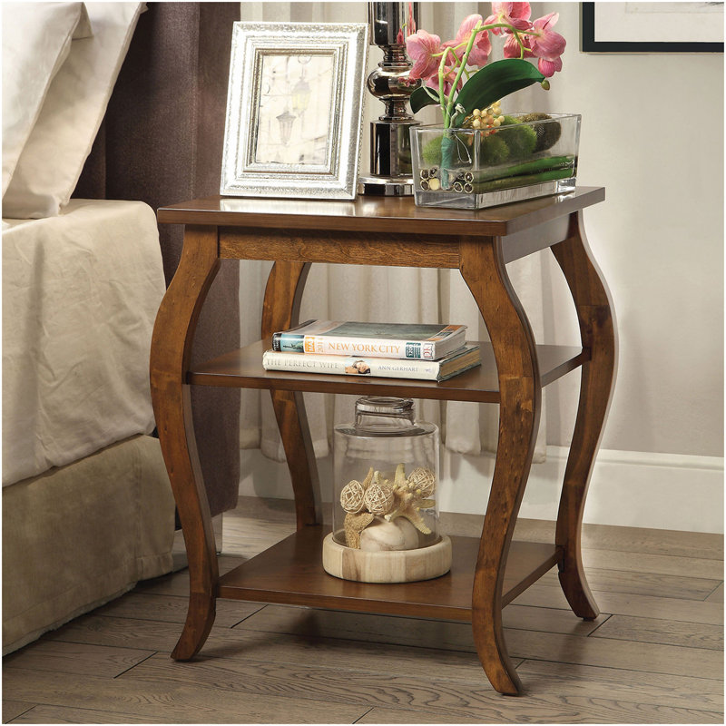 Table de bout carrée avec 2 tablettes, noyer