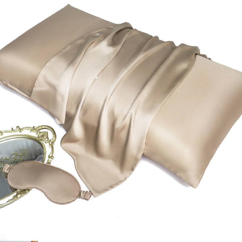 Taie d'oreiller 100% soie avec masque pour les yeux Wonderful Textile, Taupe, Standard