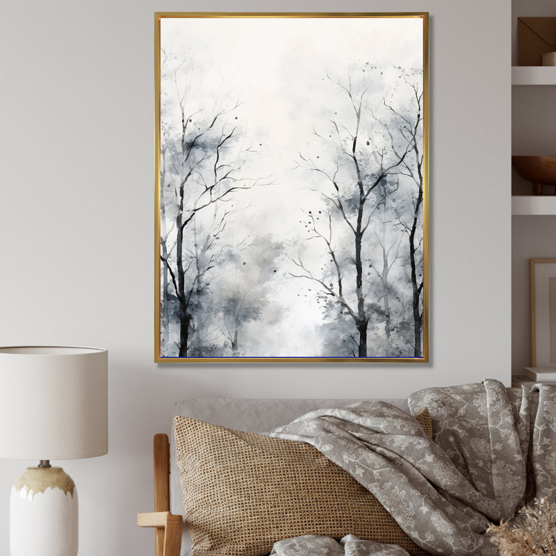 Monochromes mystiques de la forêt, impression sur toile II, Cadre flottant doré, H 44 po x l 34 po x P 1,5 po