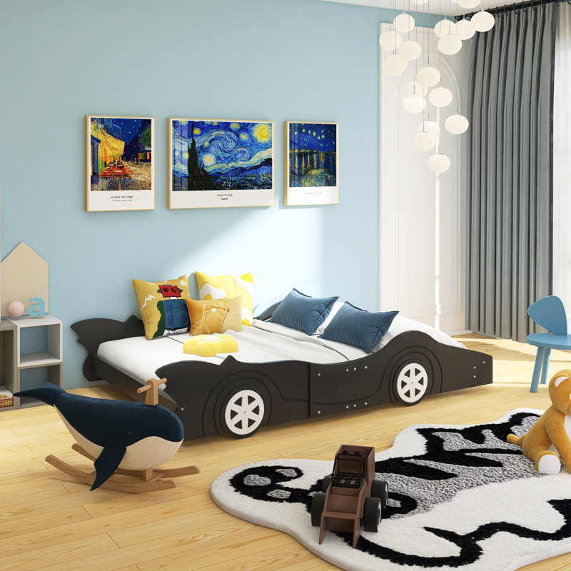 Lit plateforme avec roulettes Race, Double, Noir