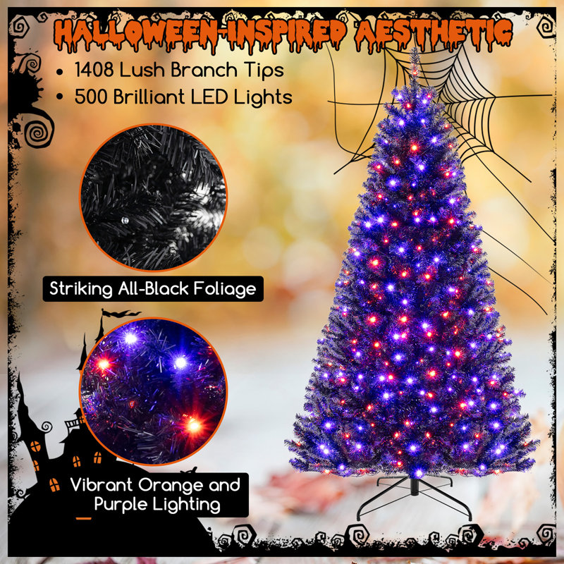 Ebern Designs 8 Halloween Tree Artificial Decoration Tree w/1408 Branch Tips 6 Lighting Modes