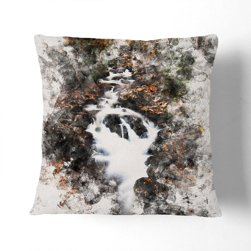 Woodland Stream Cushion with Filling, 55cm H x 55cm W x 20cm D, Black